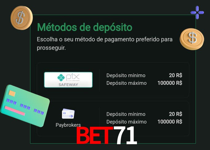 O cassino Bet71 oferece uma grande variedade de métodos de pagamento